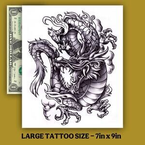 HUGE East Asian Japanese Dragon Zodiac Decal (Press-on) Temporary Tattoo Sleeve